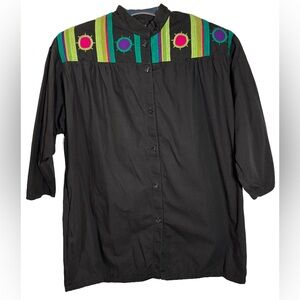 Vintage Tipicano Mexican Embroidery Detail Button-up Cotton Blouse